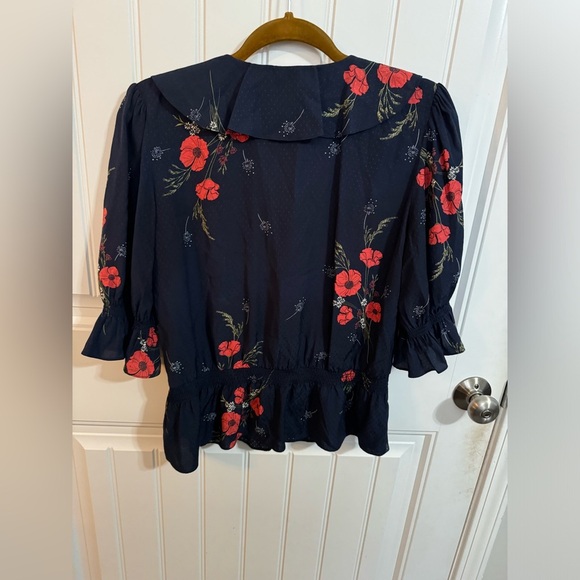 Joie Ottoline Navy Floral Print Embroidered Top - Picture 6 of 7